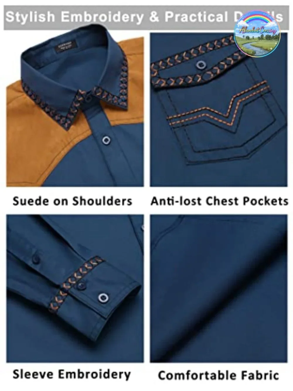 COOFANDY Men's Western Cowboy Shirt Embroidered Long Sleeve Cotton Button Down